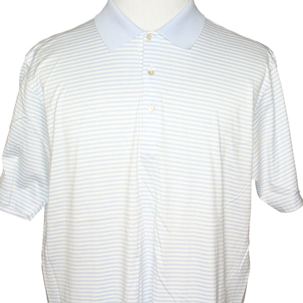 Peter Millar XL 3 Button Striped Pro Golf Light Blue White Polo Shirt Activewear - Picture 4 of 9